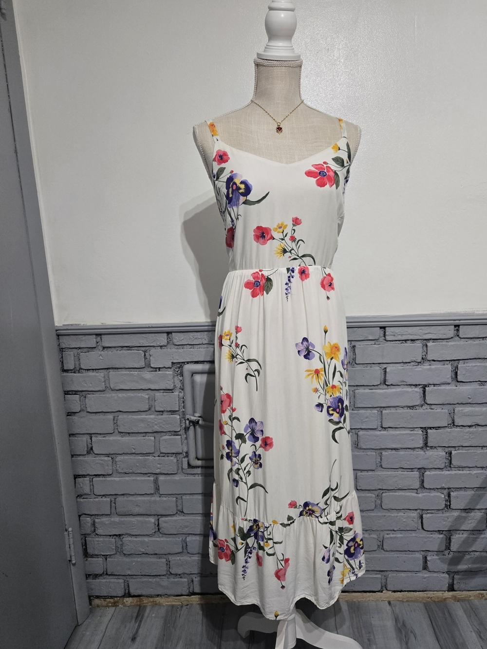 Old Navy White Floral Maxi Dress with Pink, Purple & Yellow Accents